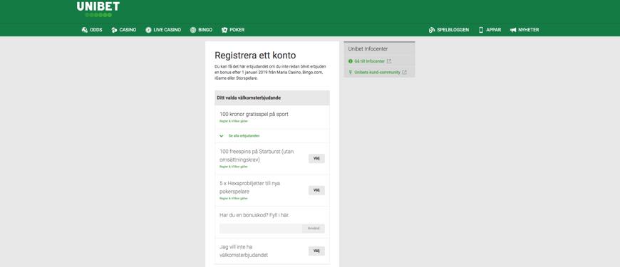 Unibet - välkomsterbjudande